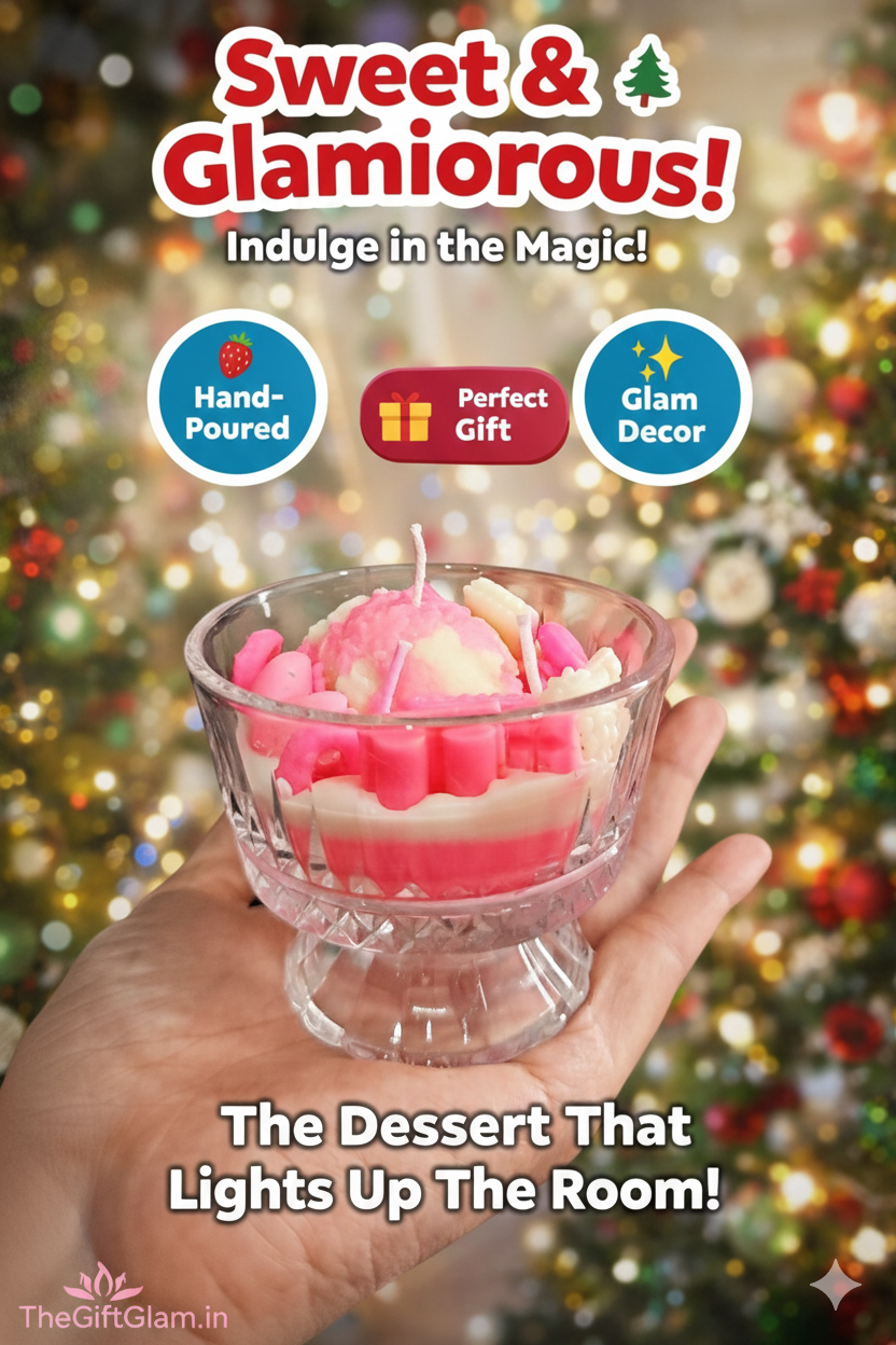 Handmade Strawberry Sundae Glass Bowl Candle β Gourmet Dessert Decor